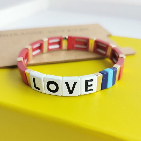 Roxanne Assoulin Just Say Love Gold Red Enamel Stretch Bracelet fashion - Picture 1 of 4